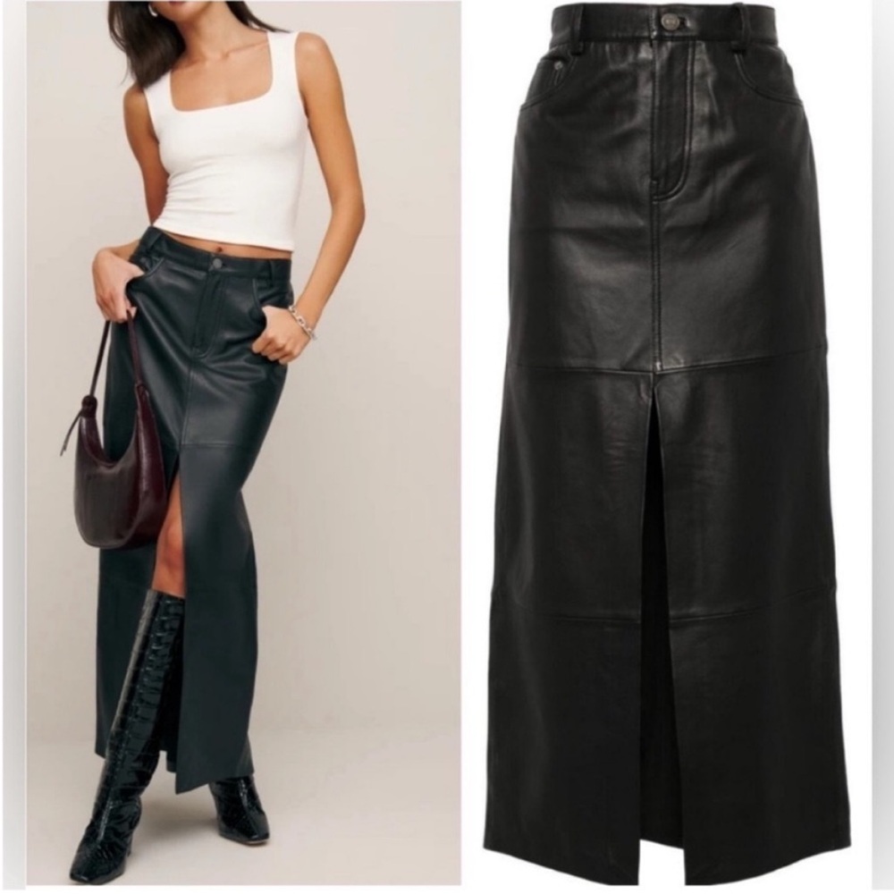 New Reformation Veda Tazz Leather Maxi Skirt Black size 4